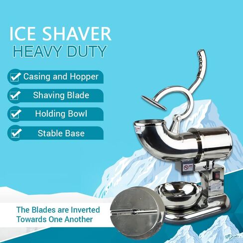 WYZworks Stainless Steel 440 lbs/hr Electric Ice Shaver Machine with Two Extra Blades 250W Ice Crusher Snow Cone Maker Machines for Home, Restaurants, Bars, Party - SILVER in Saudi Arabia