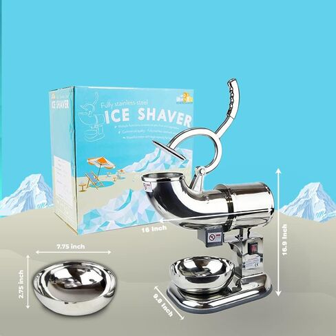 WYZworks Stainless Steel 440 lbs/hr Electric Ice Shaver Machine with Two Extra Blades 250W Ice Crusher Snow Cone Maker Machines for Home, Restaurants, Bars, Party - SILVER in Saudi Arabia