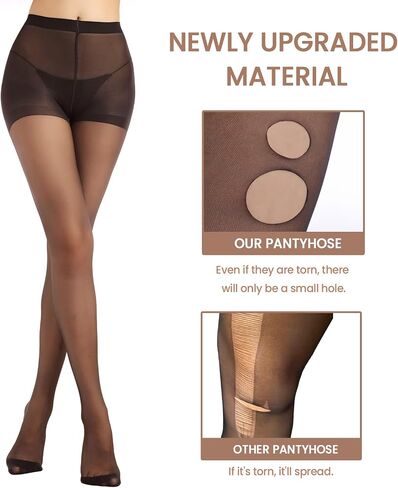 G&Y 2 Pairs Women's Lycra Sheer Tights - 30D No Rip Control Top Pantyhose with Reinforced Toes in Saudi Arabia