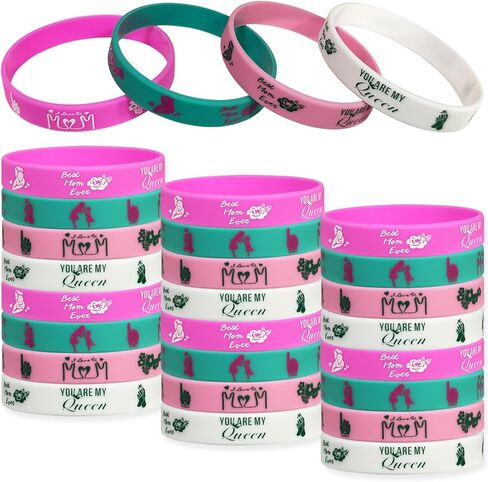 أساور مطاطية لعيد الأم السعيد من LUANDME، أساور معصم من السيليكون لعيد ميلاد الأم، هدايا الحفلات، أفضل لوازم حفلات الأم، حقيبة هدايا للحفلات، مجموعة من 24 قطعة in Kuwait