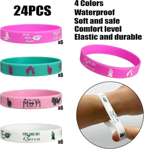 أساور مطاطية لعيد الأم السعيد من LUANDME، أساور معصم من السيليكون لعيد ميلاد الأم، هدايا الحفلات، أفضل لوازم حفلات الأم، حقيبة هدايا للحفلات، مجموعة من 24 قطعة in Kuwait