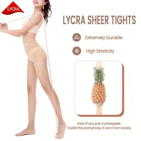 G&Y 2 Pairs Women's Lycra Sheer Tights - 30D No Rip Control Top Pantyhose with Reinforced Toes in Saudi Arabia