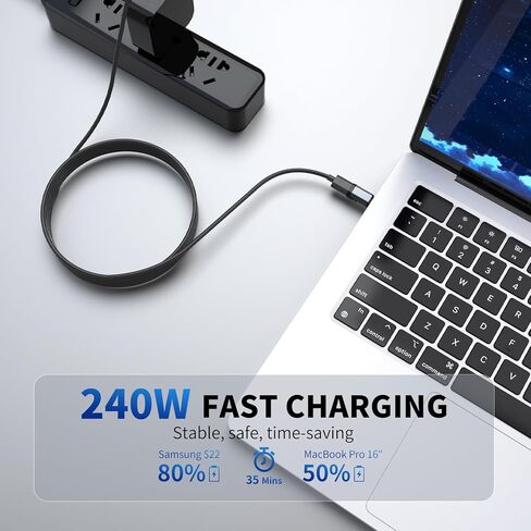 محول مغناطيسي USB C من Tttyruei بقدرة 240 وات، قطعتان محول USB C مغناطيسي قابل للفصل، 24 دبوس مع شحن سريع PD 40 جيجابت في الثانية 8K 60 هرتز لـ Thunderbolt 3/4، MacBook Pro/Air/، PS5 PSVR2 (مستقيم) in Kuwait