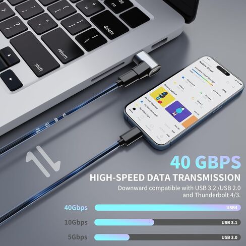محول مغناطيسي USB C من Tttyruei بقدرة 240 وات، 2 قطعة محول مغناطيسي بزاوية قائمة USB C قابل للفصل، 24 دبوس مع شحن سريع PD 40 جيجابت في الثانية 8K 60 هرتز لـ Thunderbolt 3/4، MacBook Pro/Air/، PS5 PSVR2 in Kuwait