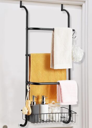 Over The Door Towel Rack, Towel Racks for Bathroom Door Hanging, Door Towel Bar Towel Storage Hanger 4 Tier Behind Door with Hooks for Bath Towels Hand Towel Blanket, Black, YOFOVI in Kuwait