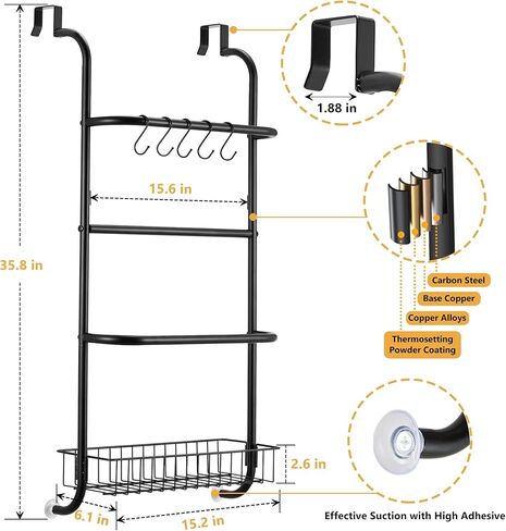 Over The Door Towel Rack, Towel Racks for Bathroom Door Hanging, Door Towel Bar Towel Storage Hanger 4 Tier Behind Door with Hooks for Bath Towels Hand Towel Blanket, Black, YOFOVI in Kuwait