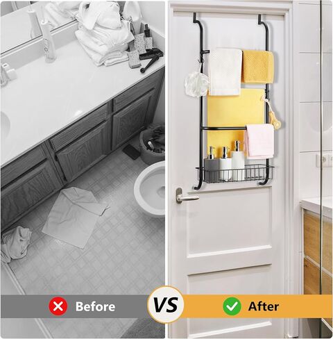 Over The Door Towel Rack, Towel Racks for Bathroom Door Hanging, Door Towel Bar Towel Storage Hanger 4 Tier Behind Door with Hooks for Bath Towels Hand Towel Blanket, Black, YOFOVI in Kuwait