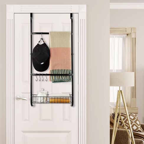 Over The Door Towel Rack, Towel Racks for Bathroom Door Hanging, Door Towel Bar Towel Storage Hanger 4 Tier Behind Door with Hooks for Bath Towels Hand Towel Blanket, Black, YOFOVI in Kuwait