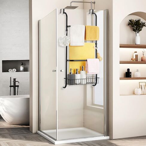 Over The Door Towel Rack, Towel Racks for Bathroom Door Hanging, Door Towel Bar Towel Storage Hanger 4 Tier Behind Door with Hooks for Bath Towels Hand Towel Blanket, Black, YOFOVI in Kuwait