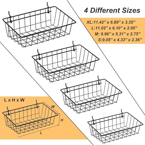 4 Pack Pegboard Baskets, 4 Different Sizes, Square Hanging Wall Mount Basket, Metal Wire Pegboard Wall Organizer Bins Set for Organizing Various Tools, Pegboard Accessories, Pegboard Hooks in Kuwait