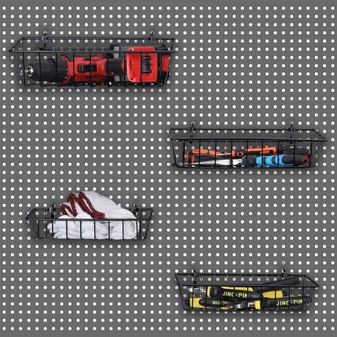 4 Pack Pegboard Baskets, 4 Different Sizes, Square Hanging Wall Mount Basket, Metal Wire Pegboard Wall Organizer Bins Set for Organizing Various Tools, Pegboard Accessories, Pegboard Hooks in Kuwait