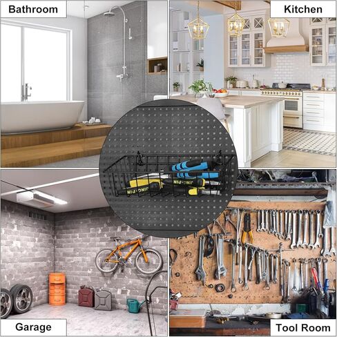 4 Pack Pegboard Baskets, 4 Different Sizes, Square Hanging Wall Mount Basket, Metal Wire Pegboard Wall Organizer Bins Set for Organizing Various Tools, Pegboard Accessories, Pegboard Hooks in Kuwait