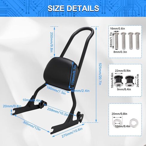 مسند ظهر للمقعد الخلفي للدراجة النارية من OXMART مع وسادة من الجلد الصناعي قابلة للفصل تناسب 2007-2017 Harley FLSTF FLSTFB Softail Night Train (أسود) in Kuwait
