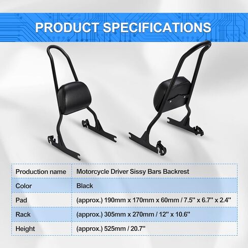 مسند ظهر للمقعد الخلفي للدراجة النارية من OXMART مع وسادة من الجلد الصناعي قابلة للفصل تناسب 2007-2017 Harley FLSTF FLSTFB Softail Night Train (أسود) in Kuwait