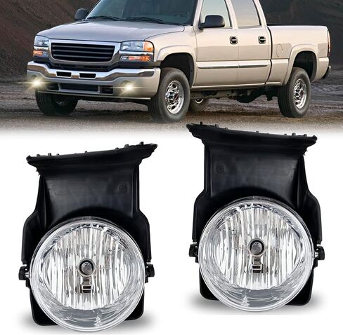 استبدال مصابيح الضباب لـ 2003 2004 2005 2006 2007 GMC Sierra 1500/ 1500HD/ 2500/ 2500HD/ 3500/ 3500HD مع مصابيح الهالوجين ومجموعة أدوات تسخير الأسلاك (عدسة واضحة) in Kuwait