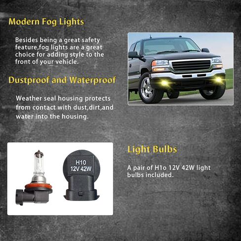 استبدال مصابيح الضباب لـ 2003 2004 2005 2006 2007 GMC Sierra 1500/ 1500HD/ 2500/ 2500HD/ 3500/ 3500HD مع مصابيح الهالوجين ومجموعة أدوات تسخير الأسلاك (عدسة واضحة) in Kuwait