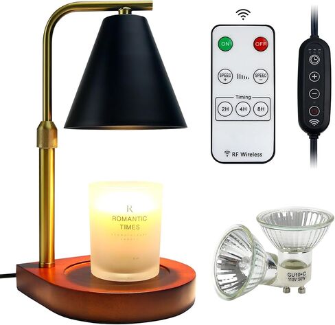 مصباح سموكي لتدفئة الشموع - مع مؤقت وقاعدة خشبية باهتة، سخان يذوب الشمع لبرطمانات الشموع، سخان يذوب الشمع مع لمبتين (بني) in Kuwait