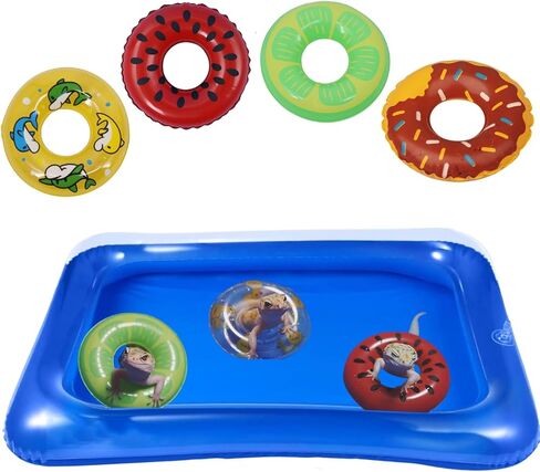 Lizard Bath Pool & Collar Rings Set - Inflatable Reptile Bathing Swimming Pool Bathtub Reptile Swim Float Ring for Leopard Gecko Amphibians Habitat Accessories Grooming Health Supplies (Blue) in Saudi Arabia