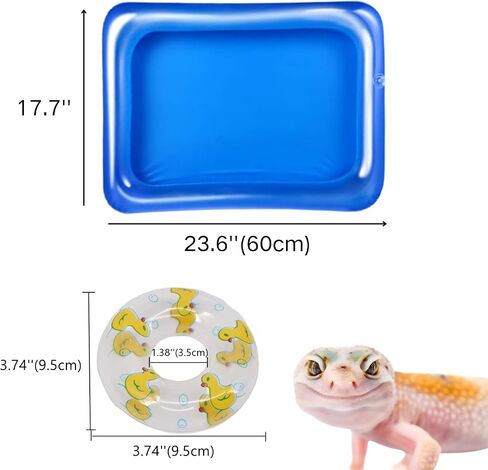 Lizard Bath Pool & Collar Rings Set - Inflatable Reptile Bathing Swimming Pool Bathtub Reptile Swim Float Ring for Leopard Gecko Amphibians Habitat Accessories Grooming Health Supplies (Blue) in Saudi Arabia