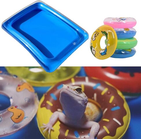 Lizard Bath Pool & Collar Rings Set - Inflatable Reptile Bathing Swimming Pool Bathtub Reptile Swim Float Ring for Leopard Gecko Amphibians Habitat Accessories Grooming Health Supplies (Blue) in Saudi Arabia