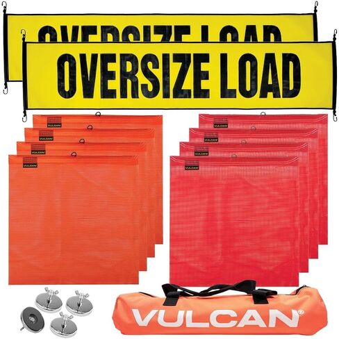 VULCAN Oversize Load Banners, Multi-Color Flags and Magnets Kit - Includes 2 Stretch Cord Oversize Load Banners, 4 Magnets, 4 Red Flags, 4 Orange Flags, and A High-Viz Vented Storage Bag in Saudi Arabia