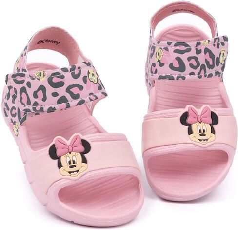 Disney Minnie Mouse Kids Sandals | Girls Leopard Print Sliders with Supportive Strap for Toddlers | Pink Slip-on Footwear in Saudi Arabia