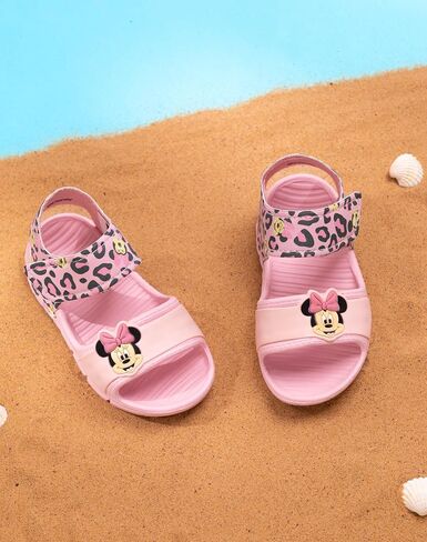 Disney Minnie Mouse Kids Sandals | Girls Leopard Print Sliders with Supportive Strap for Toddlers | Pink Slip-on Footwear in Saudi Arabia