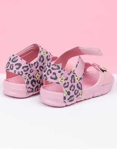 Disney Minnie Mouse Kids Sandals | Girls Leopard Print Sliders with Supportive Strap for Toddlers | Pink Slip-on Footwear in Saudi Arabia