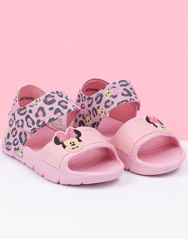 Disney Minnie Mouse Kids Sandals | Girls Leopard Print Sliders with Supportive Strap for Toddlers | Pink Slip-on Footwear in Saudi Arabia