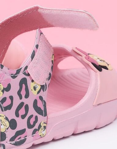 Disney Minnie Mouse Kids Sandals | Girls Leopard Print Sliders with Supportive Strap for Toddlers | Pink Slip-on Footwear in Saudi Arabia