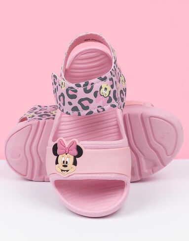 Disney Minnie Mouse Kids Sandals | Girls Leopard Print Sliders with Supportive Strap for Toddlers | Pink Slip-on Footwear in Saudi Arabia