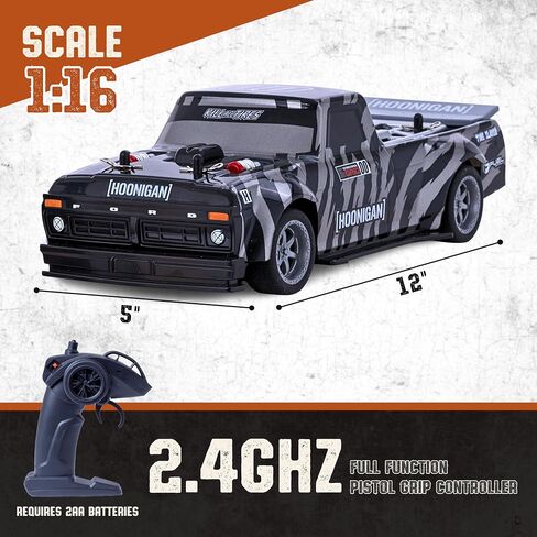 Flybar Hoonigan، سيارة التحكم عن بعد Hoonitruck للأطفال - سيارة RC، سيارات RC، سيارة سباق، 3.7 فولت، 2.4 جيجا هرتز، تصميم طبق الأصل مفصل، بطارية USB قابلة لإعادة الشحن، مقياس 1:16، نطاق 150 قدم، 6 ميل في الساعة in Saudi Arabia