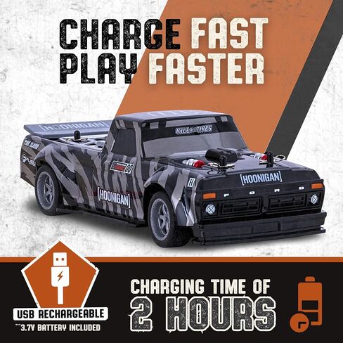 Flybar Hoonigan، سيارة التحكم عن بعد Hoonitruck للأطفال - سيارة RC، سيارات RC، سيارة سباق، 3.7 فولت، 2.4 جيجا هرتز، تصميم طبق الأصل مفصل، بطارية USB قابلة لإعادة الشحن، مقياس 1:16، نطاق 150 قدم، 6 ميل في الساعة in Saudi Arabia