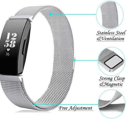 حزام معدني متوافق مع سوار Fitbit Inspire 2، حلقة شبكية من الفولاذ المقاوم للصدأ، حزام بديل قابل للتعديل لـ Fitbit Inspire 2 / Inspire HR/Inspire Fitness Tracker in Kuwait