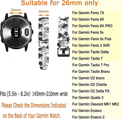 26mm Quick Easy Fit Camouflage Silicone Watch Band Compatible for Garmin Fenix 7x/Fenix 6x Pro/Fenix 6x/Fenix 5x Plus/Fenix 3/Fenix 3 HR, Sport Waterproof Replacement Wrist Strap for Enduro/Descent Mk1/D2 Delta PX/Tactix Delta in Saudi Arabia