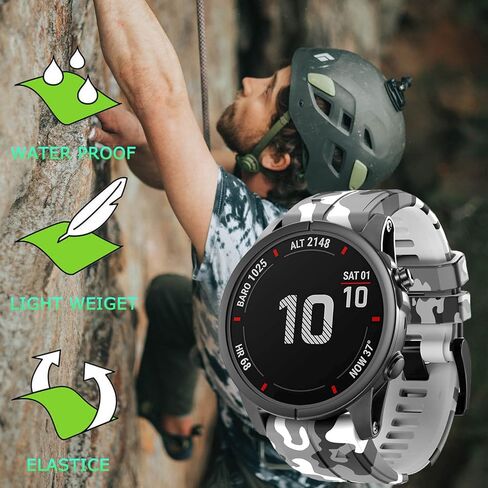 26mm Quick Easy Fit Camouflage Silicone Watch Band Compatible for Garmin Fenix 7x/Fenix 6x Pro/Fenix 6x/Fenix 5x Plus/Fenix 3/Fenix 3 HR, Sport Waterproof Replacement Wrist Strap for Enduro/Descent Mk1/D2 Delta PX/Tactix Delta in Saudi Arabia