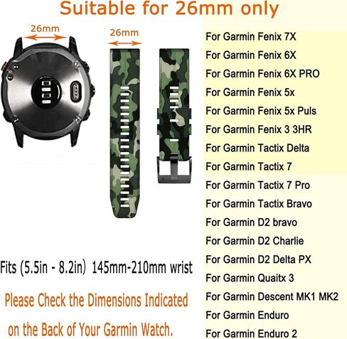 26mm Quick Easy Fit Camouflage Silicone Watch Band Compatible for Garmin Fenix 7x/Fenix 6x Pro/Fenix 6x/Fenix 5x Plus/Fenix 3/Fenix 3 HR, Sport Waterproof Replacement Wrist Strap for Enduro/Descent Mk1/D2 Delta PX/Tactix Delta in Saudi Arabia