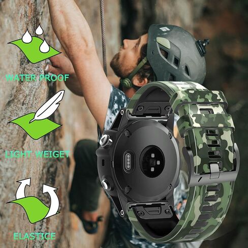 26mm Quick Easy Fit Camouflage Silicone Watch Band Compatible for Garmin Fenix 7x/Fenix 6x Pro/Fenix 6x/Fenix 5x Plus/Fenix 3/Fenix 3 HR, Sport Waterproof Replacement Wrist Strap for Enduro/Descent Mk1/D2 Delta PX/Tactix Delta in Saudi Arabia