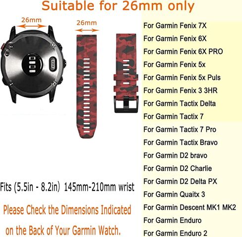 26mm Quick Easy Fit Camouflage Silicone Watch Band Compatible for Garmin Fenix 7x/Fenix 6x Pro/Fenix 6x/Fenix 5x Plus/Fenix 3/Fenix 3 HR, Sport Waterproof Replacement Wrist Strap for Enduro/Descent Mk1/D2 Delta PX/Tactix Delta in Kuwait