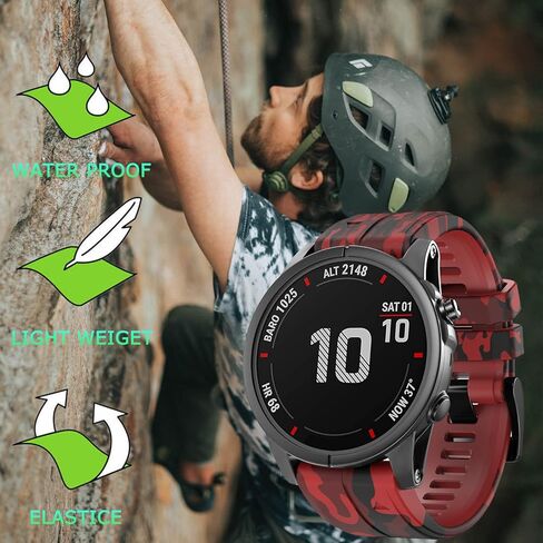 26mm Quick Easy Fit Camouflage Silicone Watch Band Compatible for Garmin Fenix 7x/Fenix 6x Pro/Fenix 6x/Fenix 5x Plus/Fenix 3/Fenix 3 HR, Sport Waterproof Replacement Wrist Strap for Enduro/Descent Mk1/D2 Delta PX/Tactix Delta in Kuwait