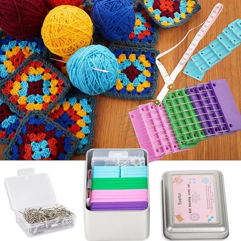 Svartur Crochet Blocking Pin Kit, with 20 Knit Blocking Combs &100 T-Pins and Tin Case, Rainbow Knitting Block Pins for Blocking Mats, Multicolor in Kuwait
