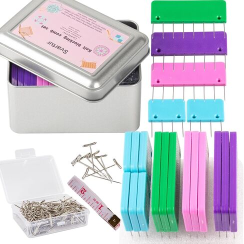 Svartur Crochet Blocking Pin Kit, with 20 Knit Blocking Combs &100 T-Pins and Tin Case, Rainbow Knitting Block Pins for Blocking Mats, Multicolor in Kuwait