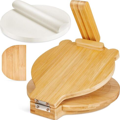 Maxcheck Wooden Tortillera Press Set Include 1 Mexican Tortillera Presser 10 Inch Rotatable Tortilla Press Maker 200 Parchment Paper 1 Wood Cutter with Accessories for Mexican Taco (Round) in Saudi Arabia