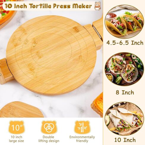 Maxcheck Wooden Tortillera Press Set Include 1 Mexican Tortillera Presser 10 Inch Rotatable Tortilla Press Maker 200 Parchment Paper 1 Wood Cutter with Accessories for Mexican Taco (Round) in Saudi Arabia