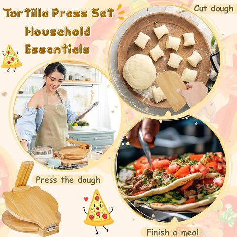 Maxcheck Wooden Tortillera Press Set Include 1 Mexican Tortillera Presser 10 Inch Rotatable Tortilla Press Maker 200 Parchment Paper 1 Wood Cutter with Accessories for Mexican Taco (Round) in Saudi Arabia