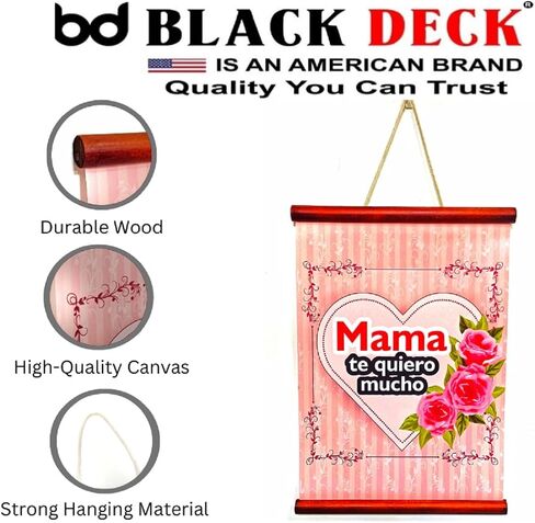 إطار ملصق قماشي مقاس 12 × 16 من BLACK DECK مع شماعات خشبية خفيفة - لوحة فنية جدارية من القماش معلقة مع رسالة دافئة لأمك - هدية للأمهات (ممتنة إلى الأبد) in Saudi Arabia