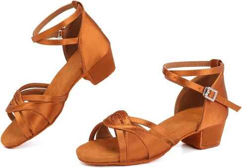 حذاء رقص لاتيني للفتيات من HROYL بكعب منخفض سالسا تانجو براتيس بروفورمانس، موديل D28 in Kuwait