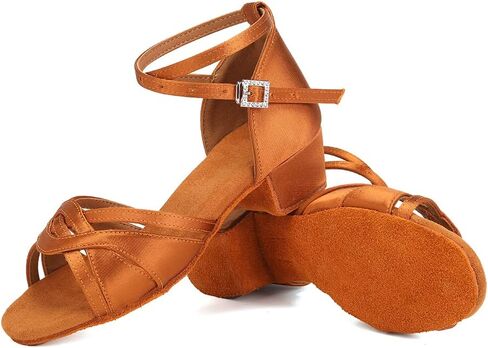 حذاء رقص لاتيني للفتيات من HROYL بكعب منخفض سالسا تانجو براتيس بروفورمانس، موديل D28 in Kuwait