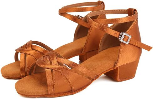 حذاء رقص لاتيني للفتيات من HROYL بكعب منخفض سالسا تانجو براتيس بروفورمانس، موديل D28 in Kuwait