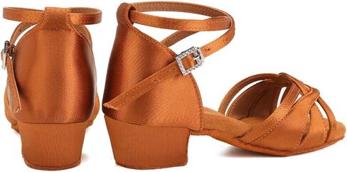 حذاء رقص لاتيني للفتيات من HROYL بكعب منخفض سالسا تانجو براتيس بروفورمانس، موديل D28 in Kuwait